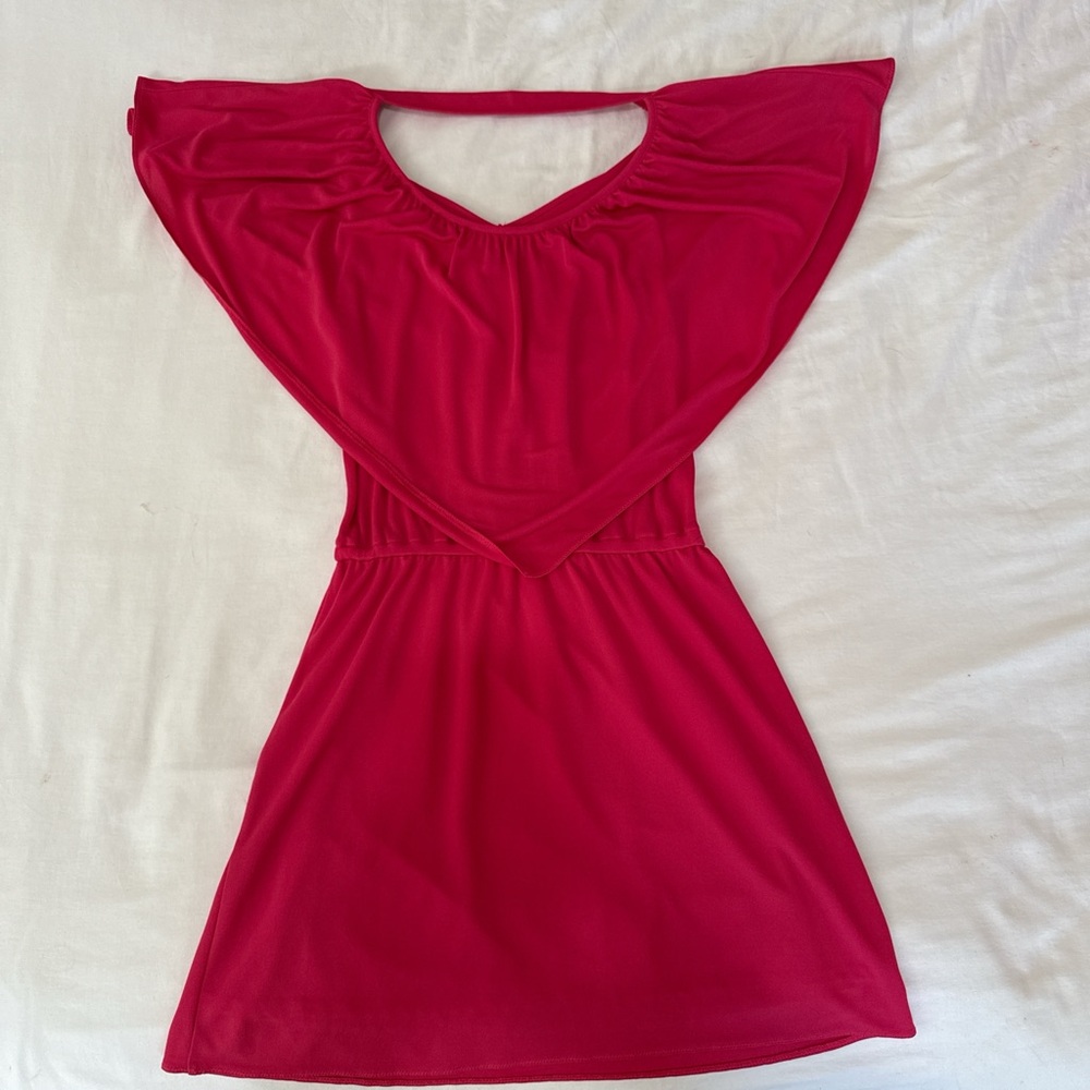 Hot Pink Mini Dress with Unique Neckline